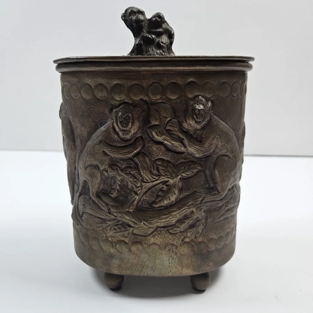 Brass Monkey‎ Canister Footed Tea Caddy Decorative Storage Trinket Box VTG
